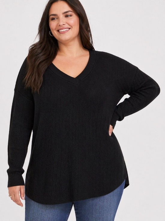 torrid Sweaters - Torrid Brushed Waffle Cowl Neck Lounge Tunic - Deep Black
